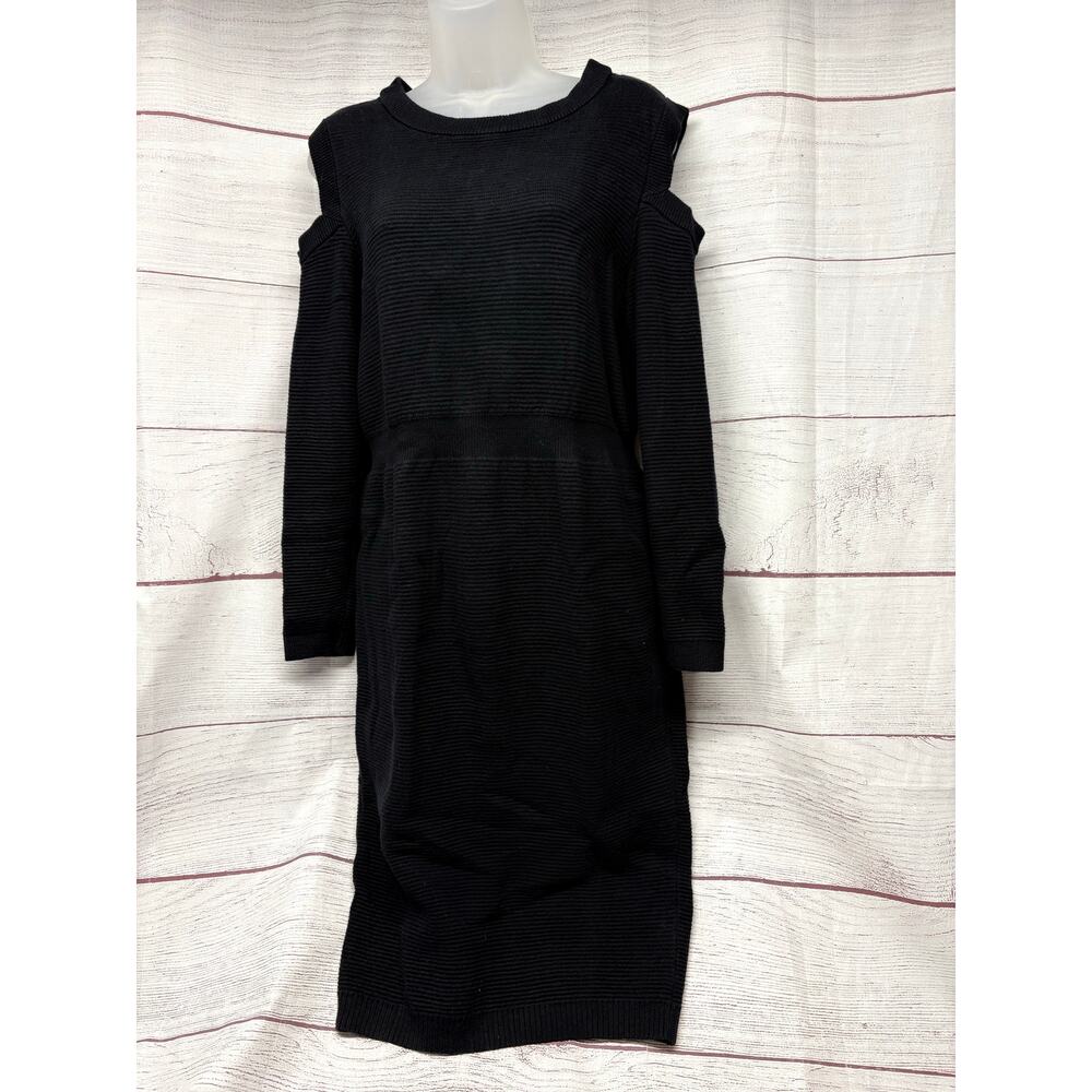 Torrid Black Ribbed Knit Cold Shoulder Midi Dress Size 1 1X Plus Size Sweater